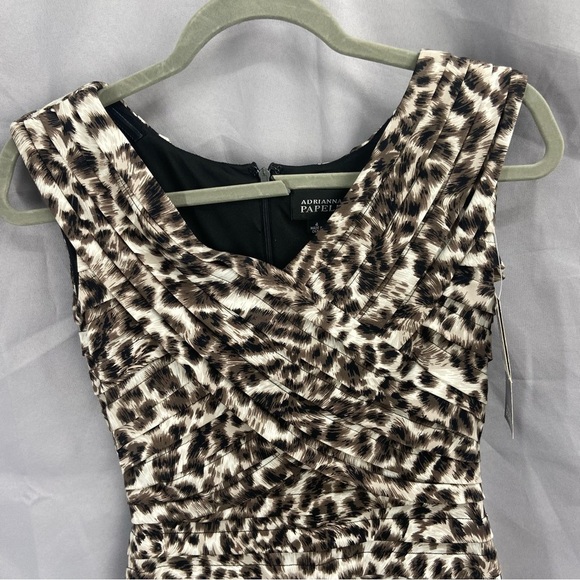 Adrianna Papell Sleeveless Jersey Leopard Print Pleated Sheath Dress Size 4 NWT - Picture 6 of 9